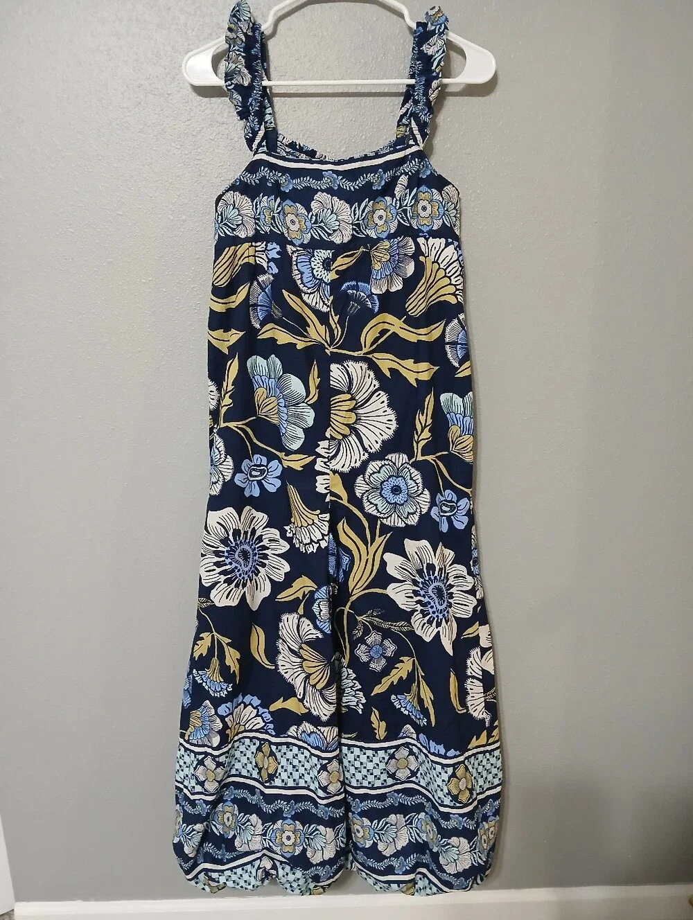 Free People Navy Floral Wide-Leg‎ Smocked Jumpsuit